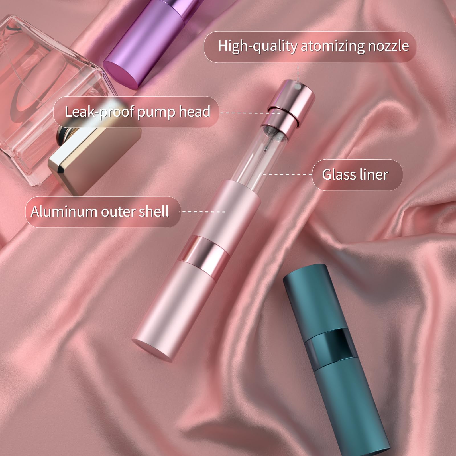 8ml Travel Perfume Atomizer Bottles Refillable – Mini Perfume Spray Bottles with Leak-Proof Design, Refillable Cologne Atomizer for Travel, Purse, Pocket(Blue,Purple,Pink): Blue+Purple+Pink