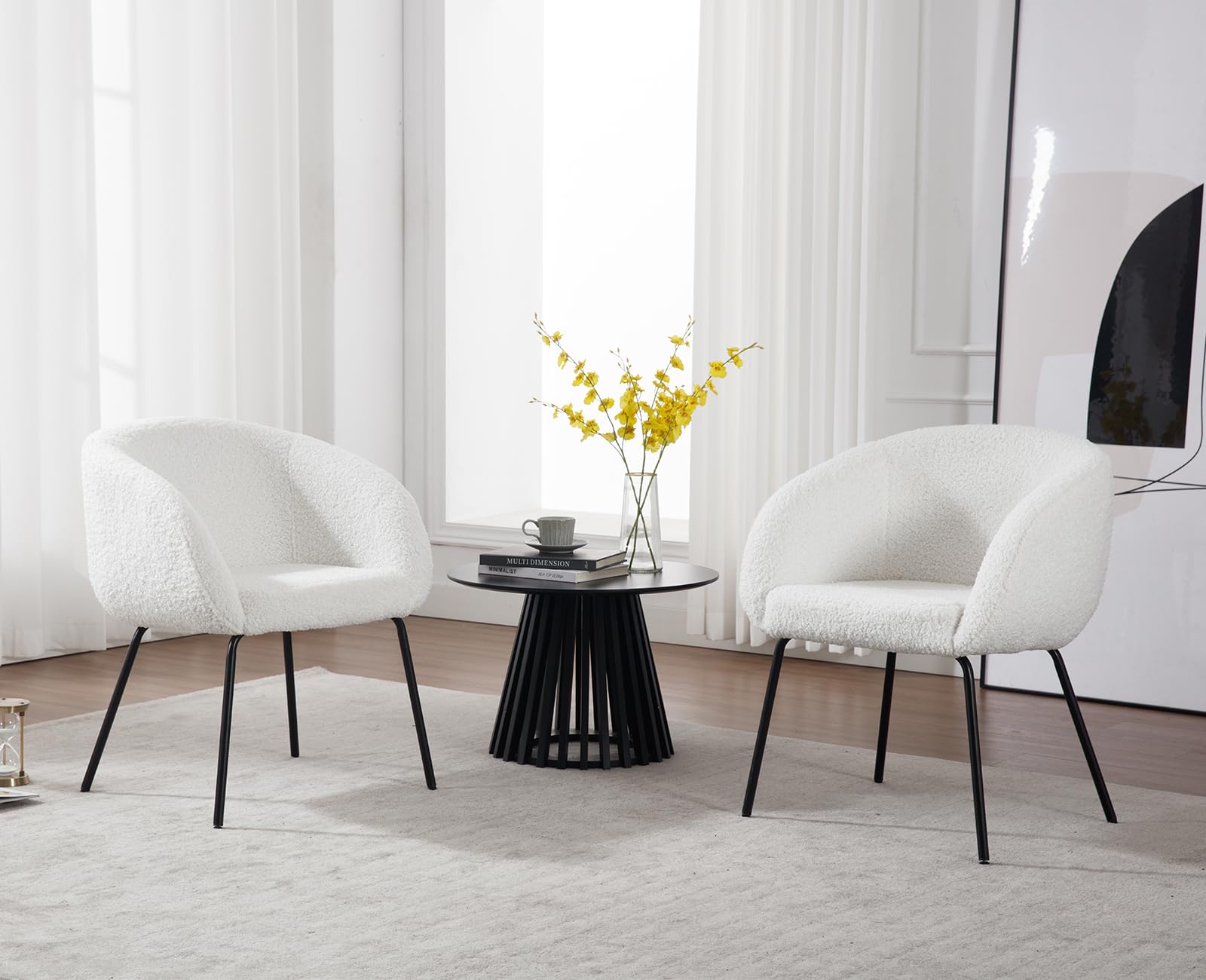 Ya-Home Fauteuil Salon en Fausse Fourrure Moderne Chaise de Chambre avec Dossier Fauteuil Relax Confortable avec Pieds en Métal, Blanc