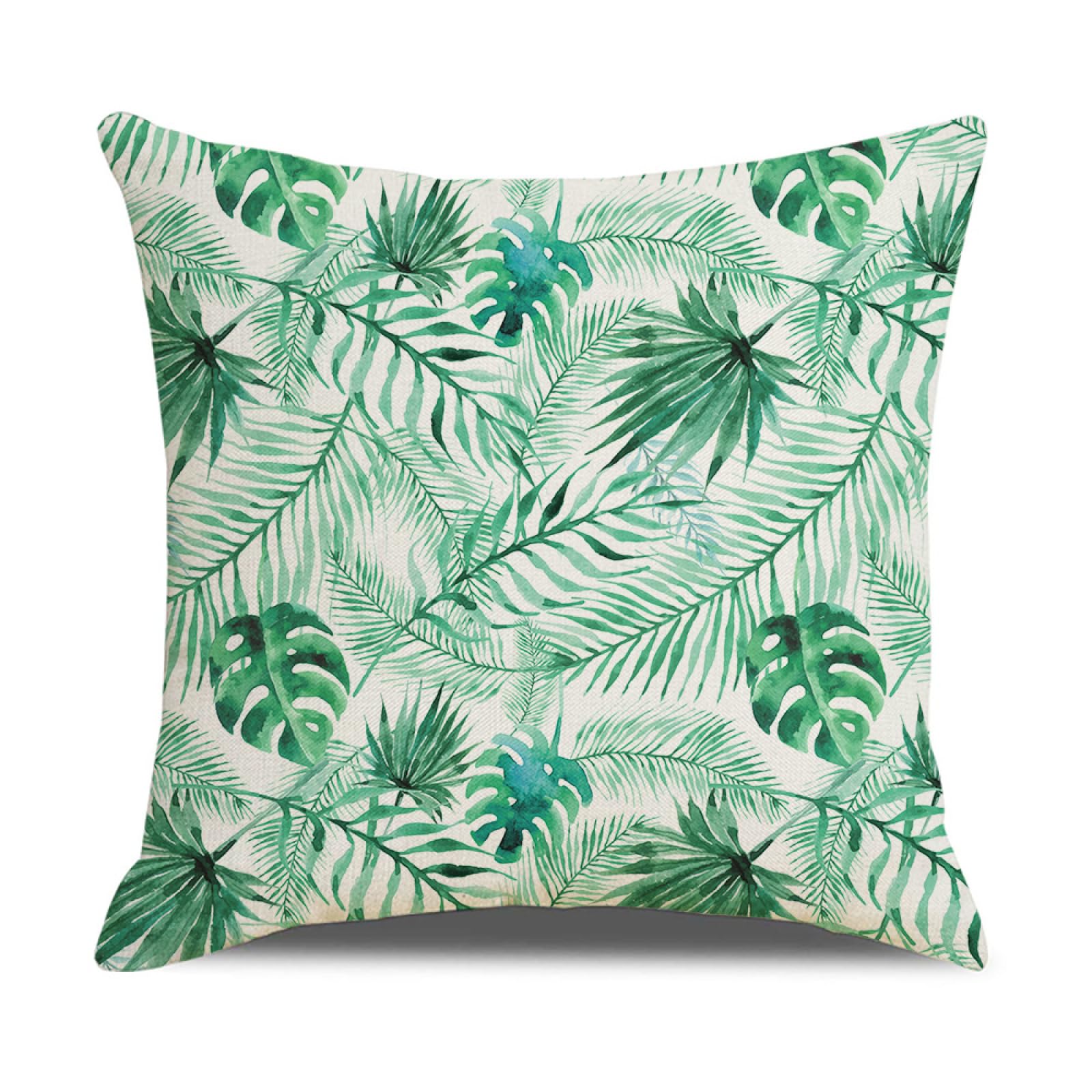 Cushion Covers 50cm x 50cm Blue Green Leaves Decorative Pillows with Invisible Zipper Garden Cushions Square Linen Scatter Cushions Comfortable Breathable Pillow Cover