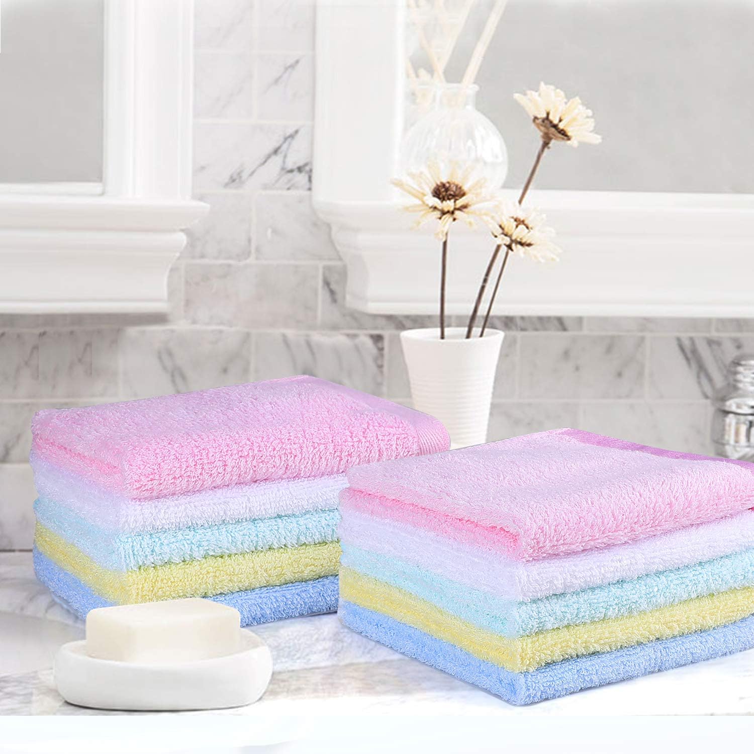 Yoofoss Washcloths Bamboo Face Towel Hand Cloth Set 10-Pack for Bathroom-Hotel-Spa-Kitchen Multi-Purpose, Ultra Soft, Absorbent, 12" x 12"