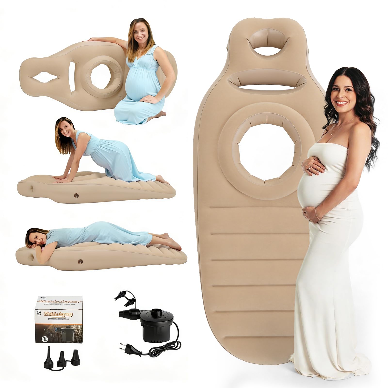 Cuscino Gonfiabile per la Gravidanza, Tappetino da Yoga per Donne Incinte con Foro, Supporto per Il Pancione con Pompa Elettrica, Supporto Ottimale Durante Il Sonno