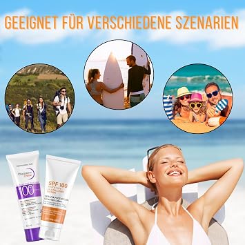 Sun Cream Face SPF 100-2 Pieces Anti-Ageing Sunscreen for Face & Body Sun Protection Lotion with UVA/UVB Protection SPF 100 Sun Cream for Outdoor Sports Lightweight Non-Greasy 130 ml
