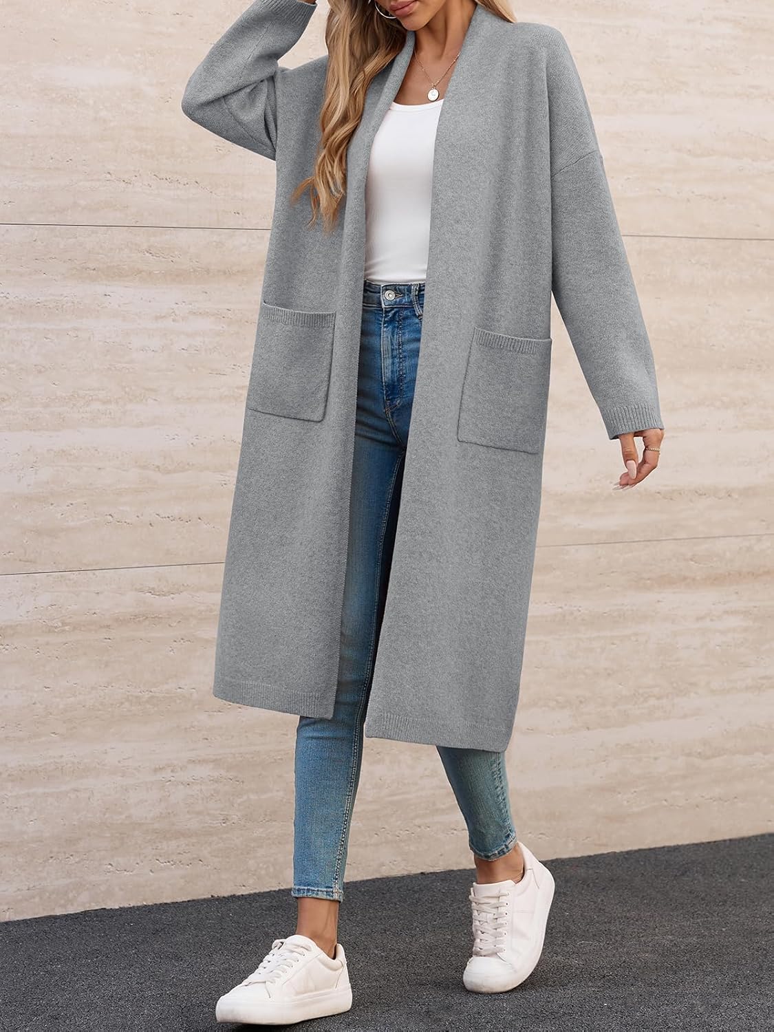 Saodimallsu Womens Extra Long Cardigan Sweaters Oversized Chunky Knit Open Front Long Sleeve Casual Duster Coat with Pockets - Image 4