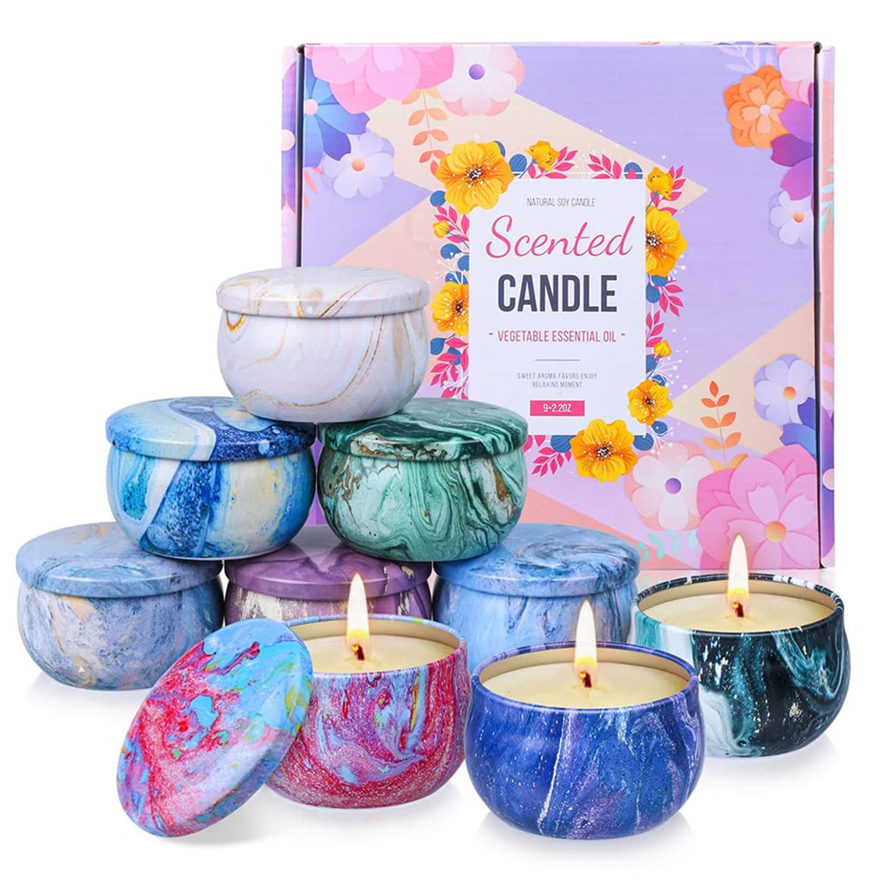 OFUN Scented Candles Gifts for Women, 9 Pack Candle Gift Set, Natural Soy Wax Aromatherapy Candles, Gift Sets Idea for Her, Girls, Friends, Mother's Day, Birthday, Valentines, Christmas