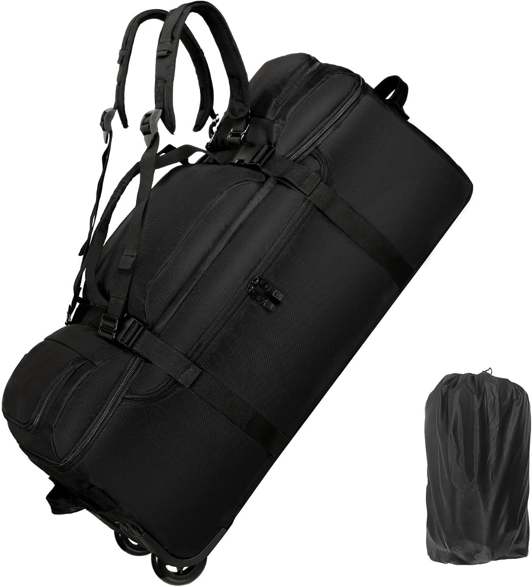 Bolsa de lona con ruedas, 90 L, 32 pulgadas, grande, plegable, bolsa de viaje, bolsa de equipaje resistente, duradera, resistente al desgarro (negro)