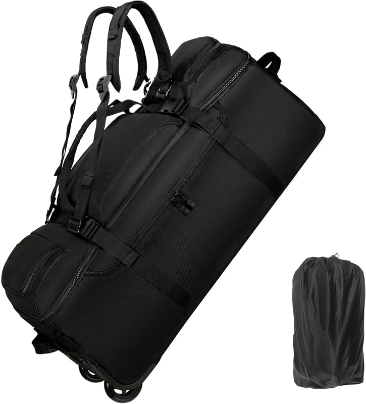 Bolsa de lona con ruedas, 90 L, 32 pulgadas, grande, plegable, bolsa de viaje, bolsa de equipaje resistente, duradera, resistente al desgarro (negro)