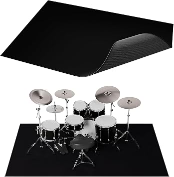 Drum Rug 4x6Ft With Non-Slip Grip Bottom, Tightly Woven Fabric Mat, Electric Carpet, Soundproof, Accessories Gifts, Black