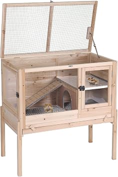 Aivituvin Wooden Guinea Pig Cages Indoor with Removable Stand, Anti Chewing Rabbit Hutch with Ramp and Wire Mesh, 2 Story Small Animals House Habitat with Pull Out Tray Light Natural Wood