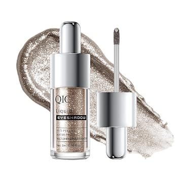 QIC Liquid Glitter Eyeshadow, Metallic & Shimmer Finish, Long Lasting, Non-Creasing, Smudge-proof, Lightweight Formula Liquid Eyeshadow for All Skin Tones, Buildable Color 06 Champagne Gold