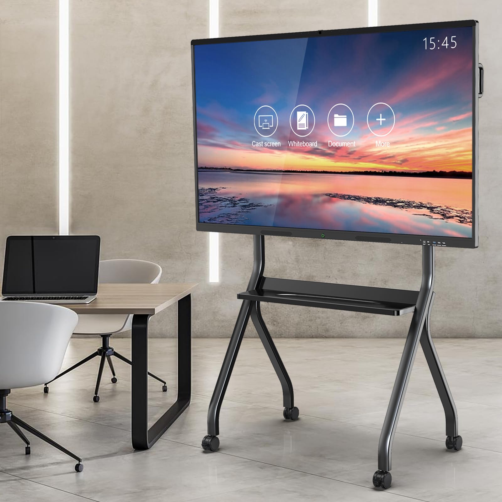 Supporto con Ruote per Smart Board 55''-65'', Carrello Mobile per Lavagna Interattiva e Monitor, Supporto TV Regolabile per Scuola, Ufficio, Aula