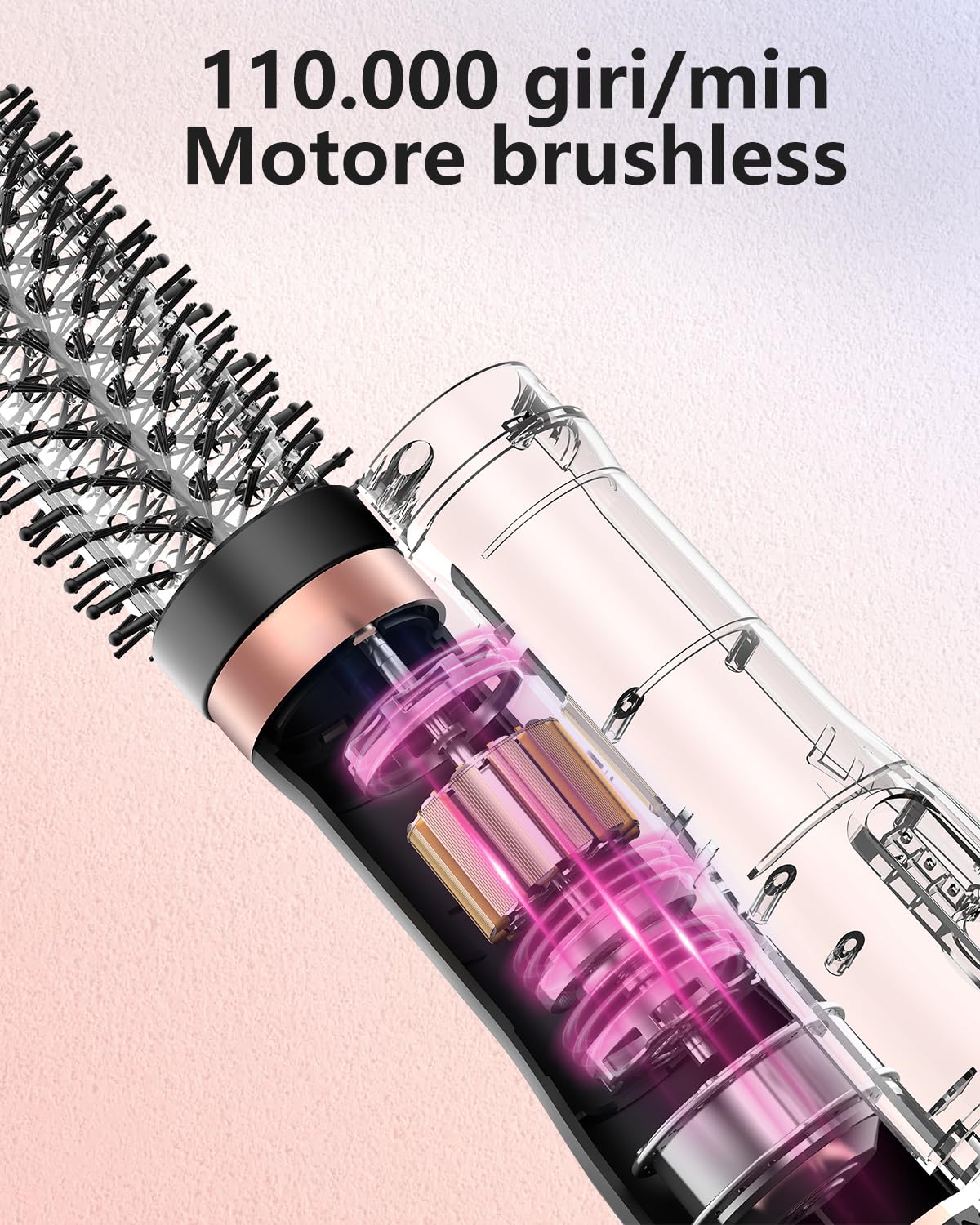Spazzola termica, spazzola termica Blowout Boost ionica, rende i capelli lisci e lucenti, 5 livelli di temperatura, delicato sui capelli, doppia tensione, spina europea, Sakura rosa