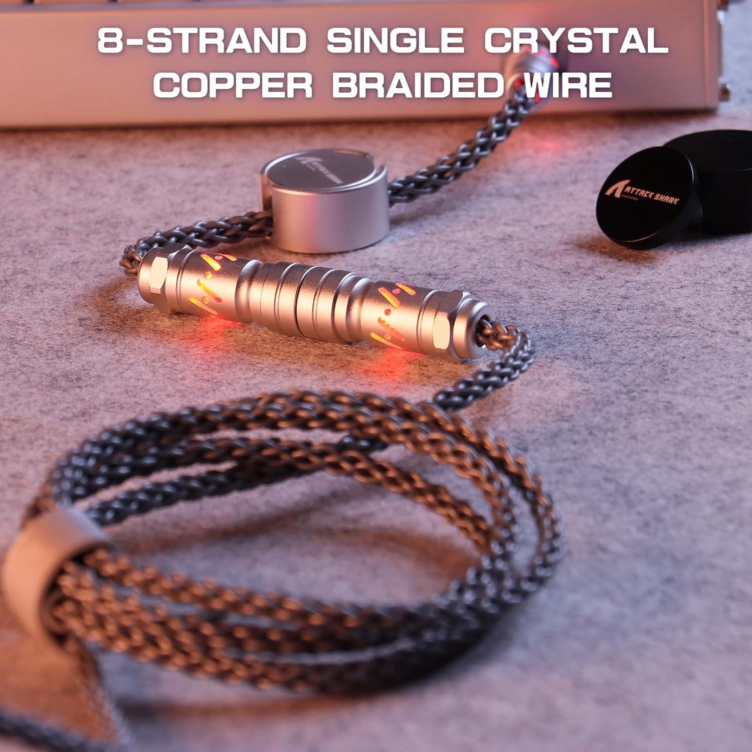 ATTACK SHARK C07 Custom Braided Aviator Cable with Light Up RGB,5-Pin Aviation Connector, USB-A to Type-C,Detachable CNC Magnetic Nameplate for Charging Phones 8KHZ Magnetic Keyboard X65 X68 HE(Gray)