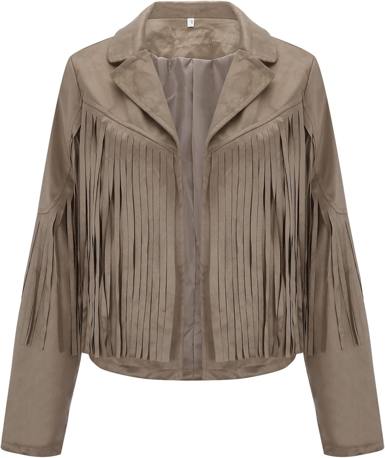 Women's Faux Suede Fringe Jackets Lapel Open Front Jacket Solid Color Moto Biker Coats