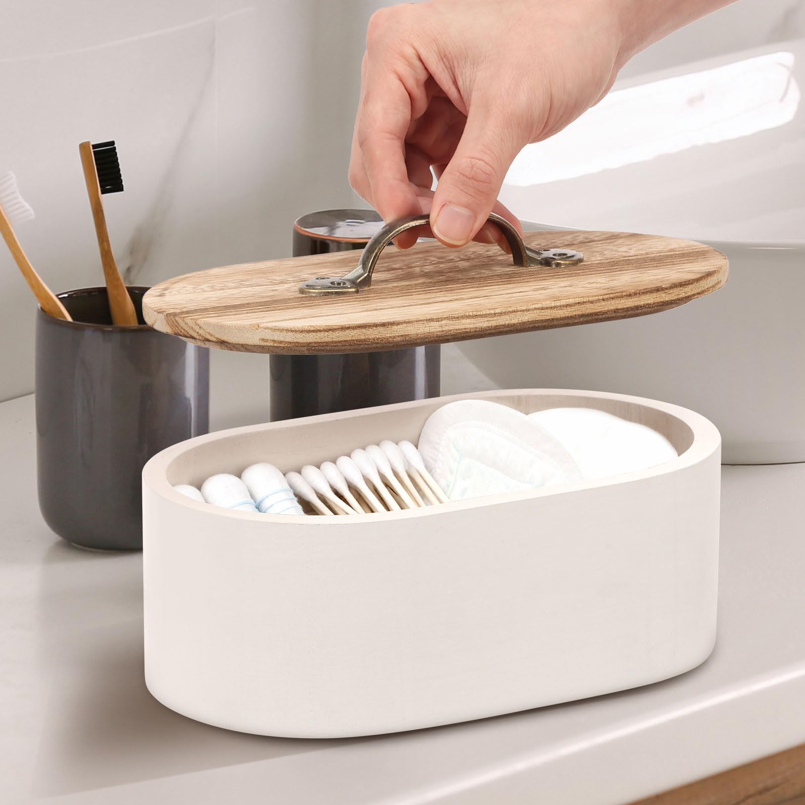 Qinglang Women's White Tampon Holder For Bathroom Versatile Tampon Storage Pad Organizer Wood Period Box Rustic Tampons And Pad Storage Container With Lid Large Capacity Feminine Products Caddy Period Organizer For