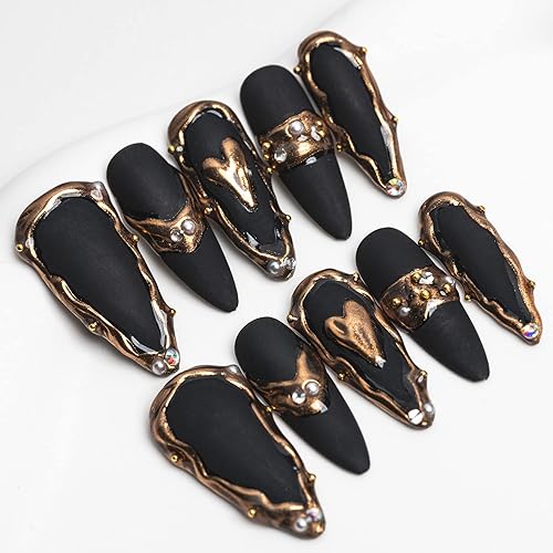 Sun&Beam Nails Handmade Long Almond Stiletto Black False Nail Tips