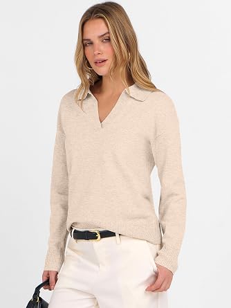 ANRABESS Womens Polo V Neck Long Sleeve Sweaters Lightweight Dressy Casual Business Basic Knit Pullover Top 2026 Fall Outfits