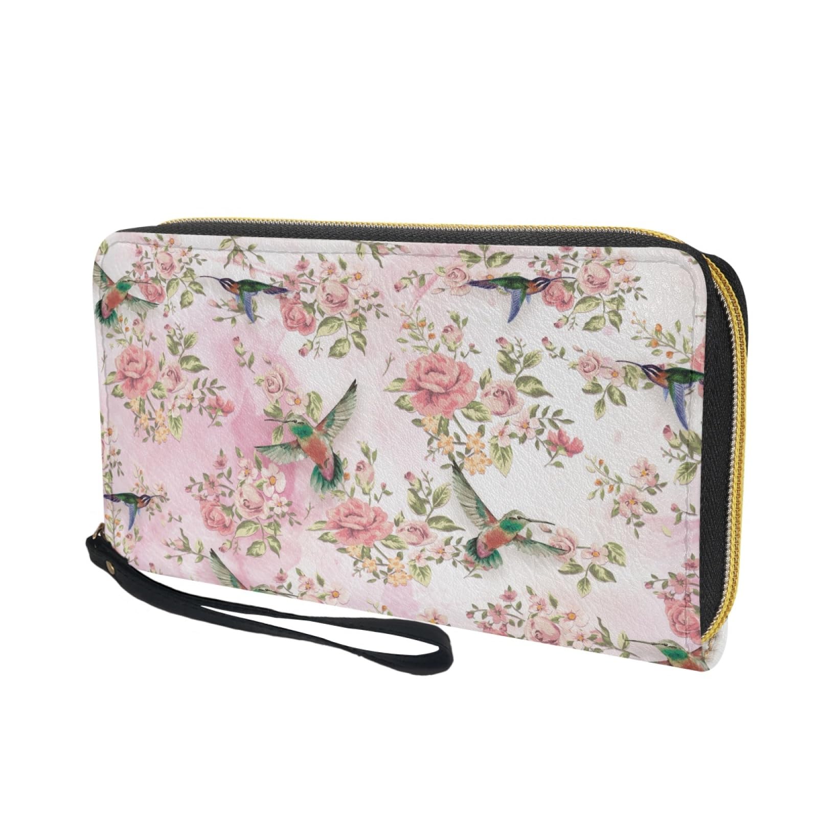 Portafoglio Donna Portamonete Porta Carte di Credito Donna Uomo Wallet | Portafogli con Zip e Cinturino da Polso Leggero Durabile Portatile,Impermeabile Cuoio,Fiori Rosa 11x20cm/3 Unità