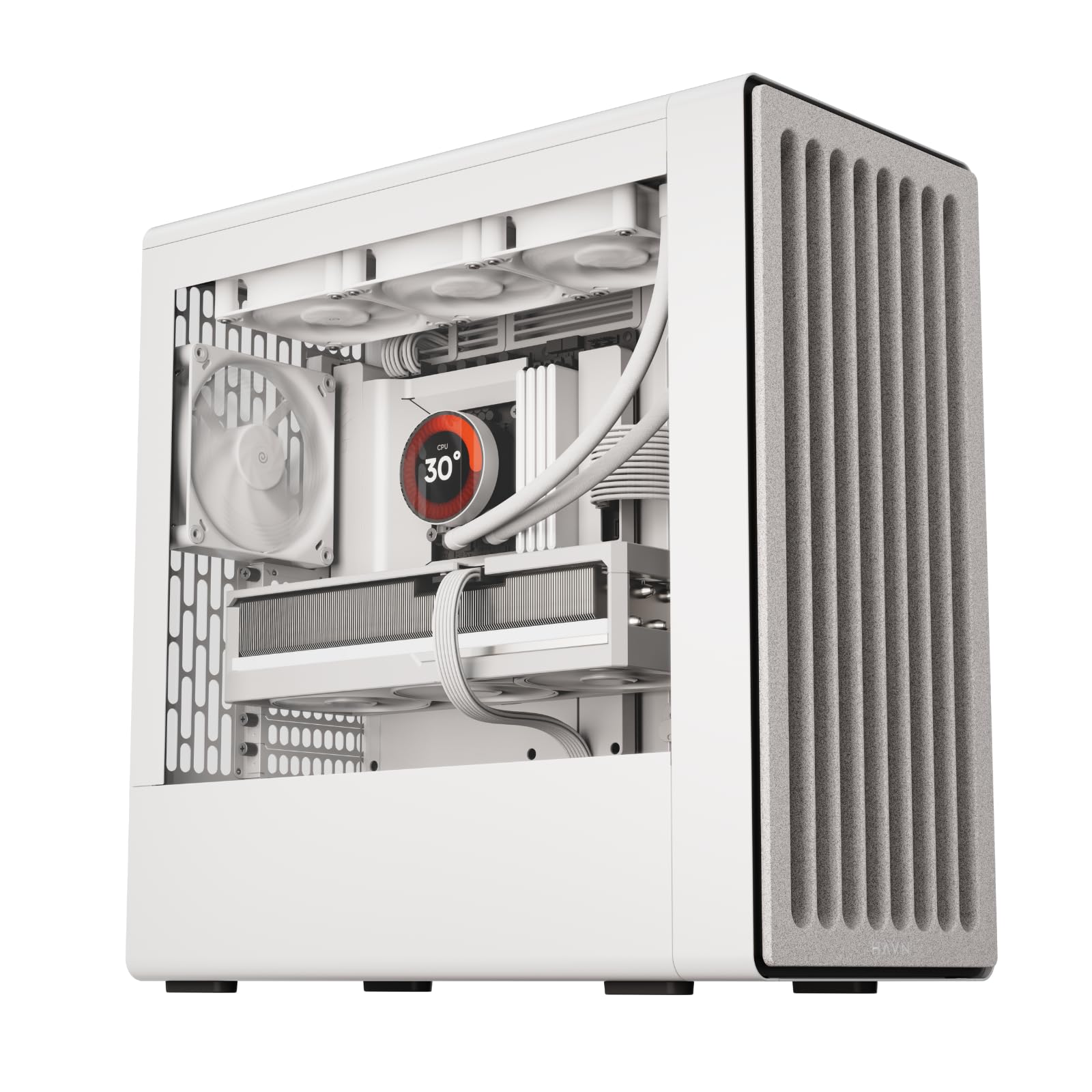 HAVN BF 360 Flow High Airflow ATX Mid Tower PC Case, Semi-Open SGCC Steel Frame, SimpliCable Cable Management, 2X 180mm Fan, 1x 140mm Fan 360mm Radiator Mounts, Magnetic Panels – White