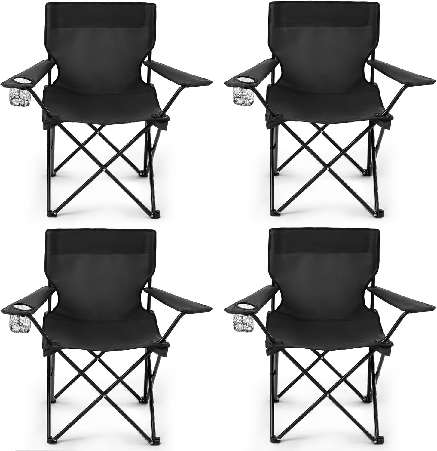 Geisoun 4 Pack Folding Camping Chairs Adults Heavy Duty 300 lbs Portable Lawn Chairs Cup Holder Carry Bag Black