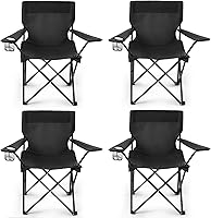 Geisoun 4 Pack Folding Camping Chairs Adults Heavy Duty 300 lbs Portable Lawn Chairs Cup Holder Carry Bag Black