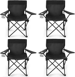 Geisoun 4 Pack Folding Camping Chairs Adults Heavy Duty 300 lbs Portable Lawn Chairs Cup Holder Carry Bag Black
