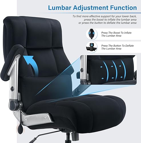 Miniatura 6 de Silla de oficina grande y alta, 500 libras, silla de escritorio ejecutiva con soporte lumbar ajustable, brazos abatibles 3D, ruedas silenciosas