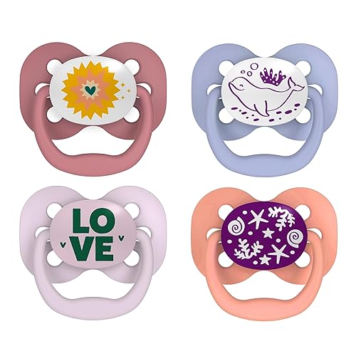 Vista 26 de Dr. Brown's Advantage Chupete para bebé, chupete totalmente simétrico con bombilla de silicona suave, amor de lavanda, 0.0-19.7 ft, sin BPA, paquete