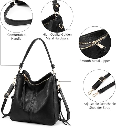 Miniatura 3 de Realer Bolsos Hobo para mujer, de piel sintética, bolso grande con borla, Hobo