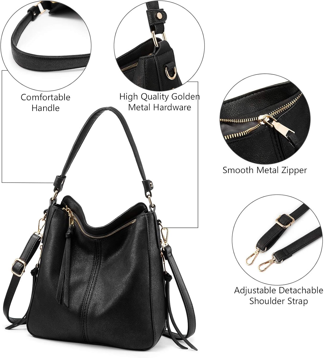 Miniatura 3 de Realer Bolsos Hobo para mujer, de piel sintética, bolso grande con borla