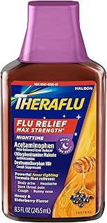 Theraflu Max Strength Nighttime Flu Medicine for Flu Symptom Relief with Acetaminophen, Dextromethorphan HBr and Chlorpheniramine Maleate, Honey and Elderberry Flavored - 8.3 fl oz Syrup