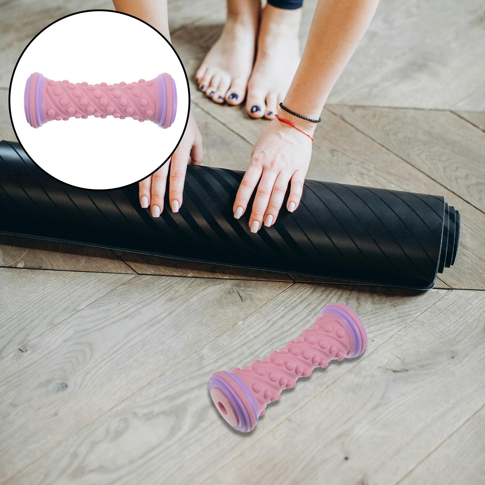 Rodillo Masajeador Manual de Pies y Pantorrillas 17 Cm, Masaje para Fascia Plantar, Relajación Muscular, Portátil para Yoga, Gimnasio y Uso Doméstico, Color Rosa Púrpura