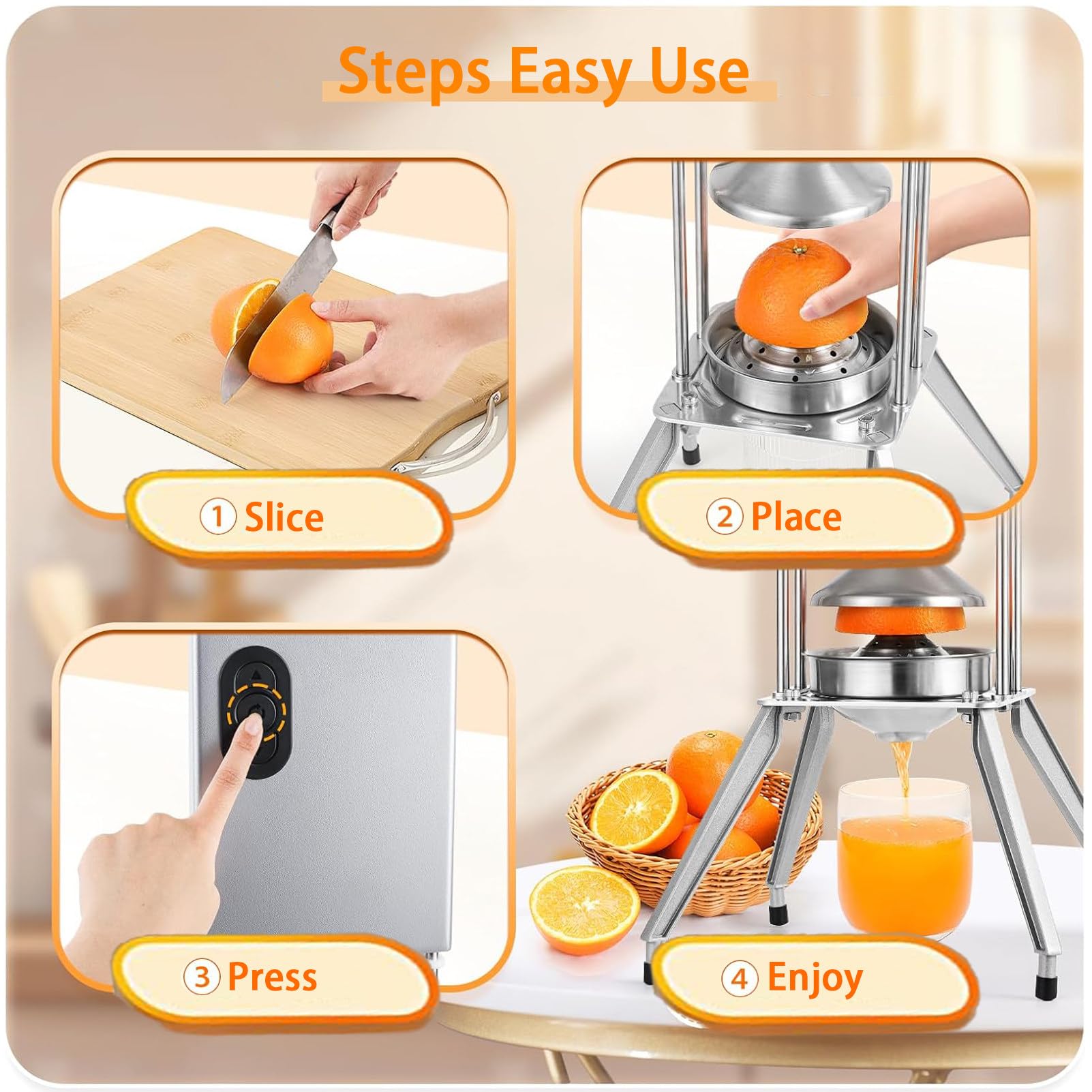 Spremiagrumi Elettrico 200W, Spremuta Arancia Elettrico Estrattore Frutta e Verdura, Macchina per Succo da 1,2L, Lavabile in Lavastoviglie