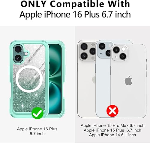 Miniatura 2 de Hekodonk Funda para iPhone 16 Plus, compatible con Magsafe protector de pantalla de vidrio templado integrado y protección de lente de cámara cuerpo