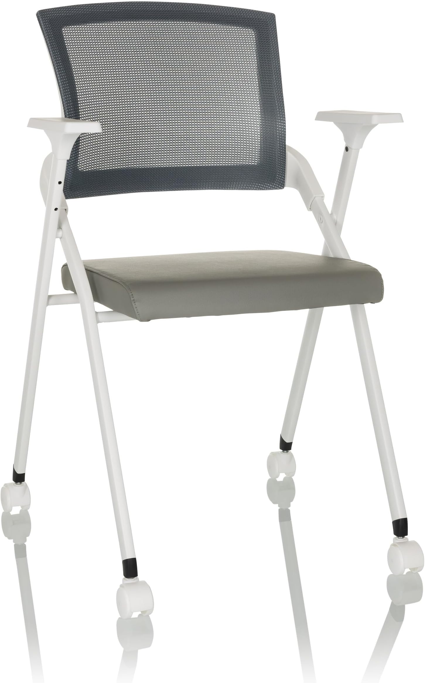 hjh OFFICEvisitor chair foldable PRIORITY II W PU conference chair up to 150kg load capacity with castors, mesh backrest, gray
