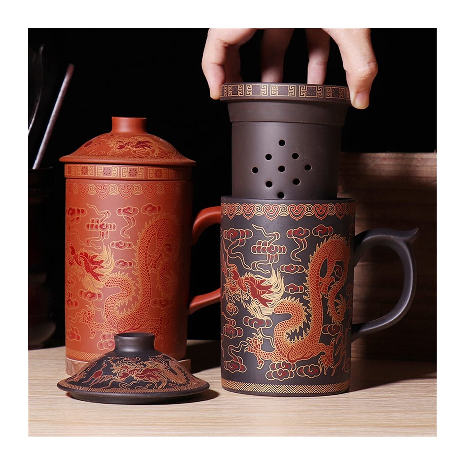 pojemniki na herbatę Handmade Purple Clay Pu'er Herbata Filiżanka z filtrem Ceramiczne kubki biurowe kubki wodne Prezent Podróży Kung Fu Herbata Zestaw Doratware przechowywanie herbaty (Color : B)