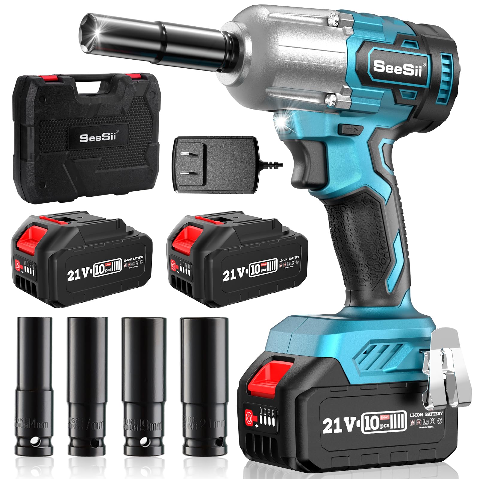 Seesii Cordless 1/2 inch Brushless Impact Wrench, (450N.m) 332Ft 