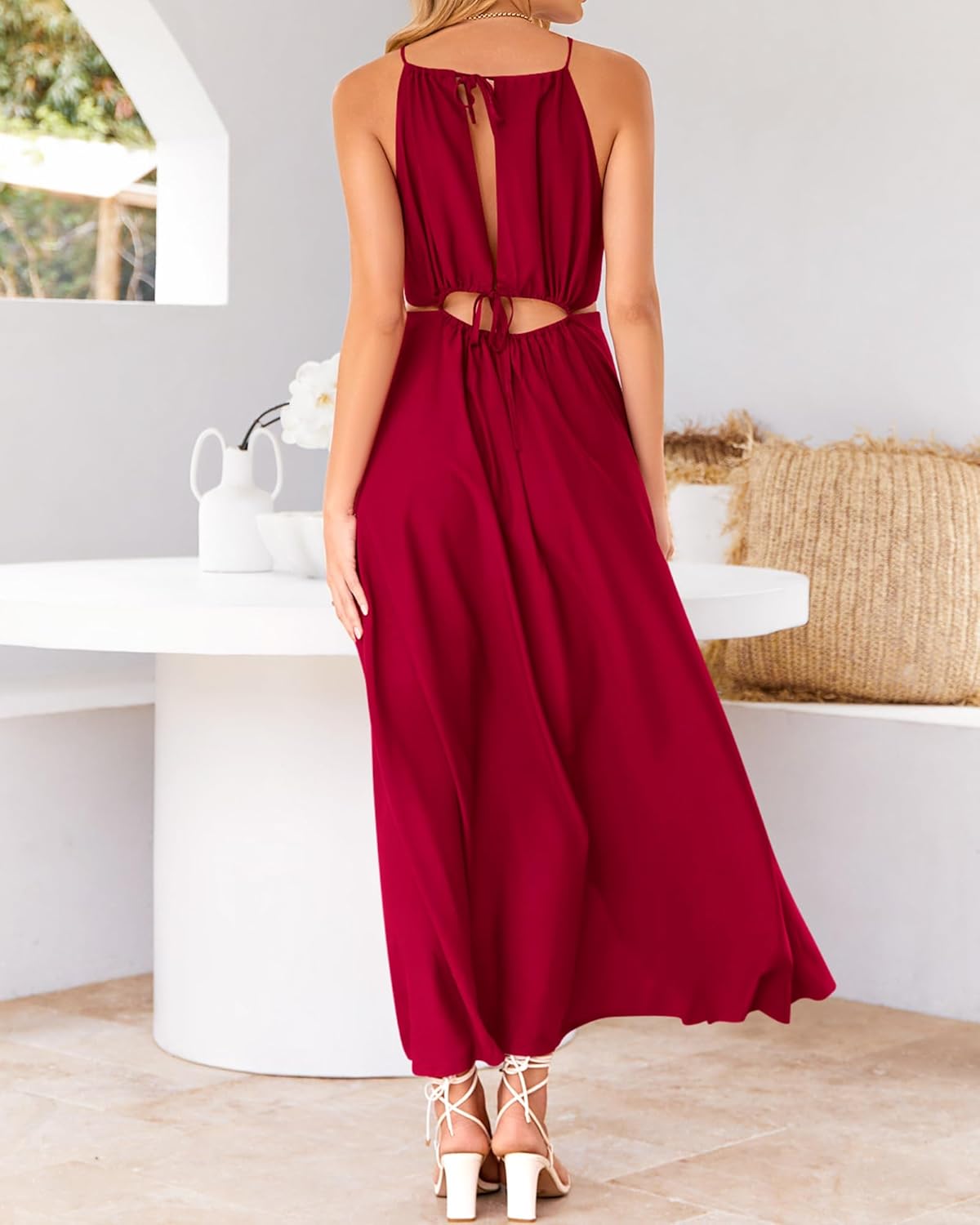 BTFBM Women Halter Summer Dresses 2026 Sleeveless Cutout Backless Sundress Slit Boho Maxi Beach Wedding Guest Dress - Image 6