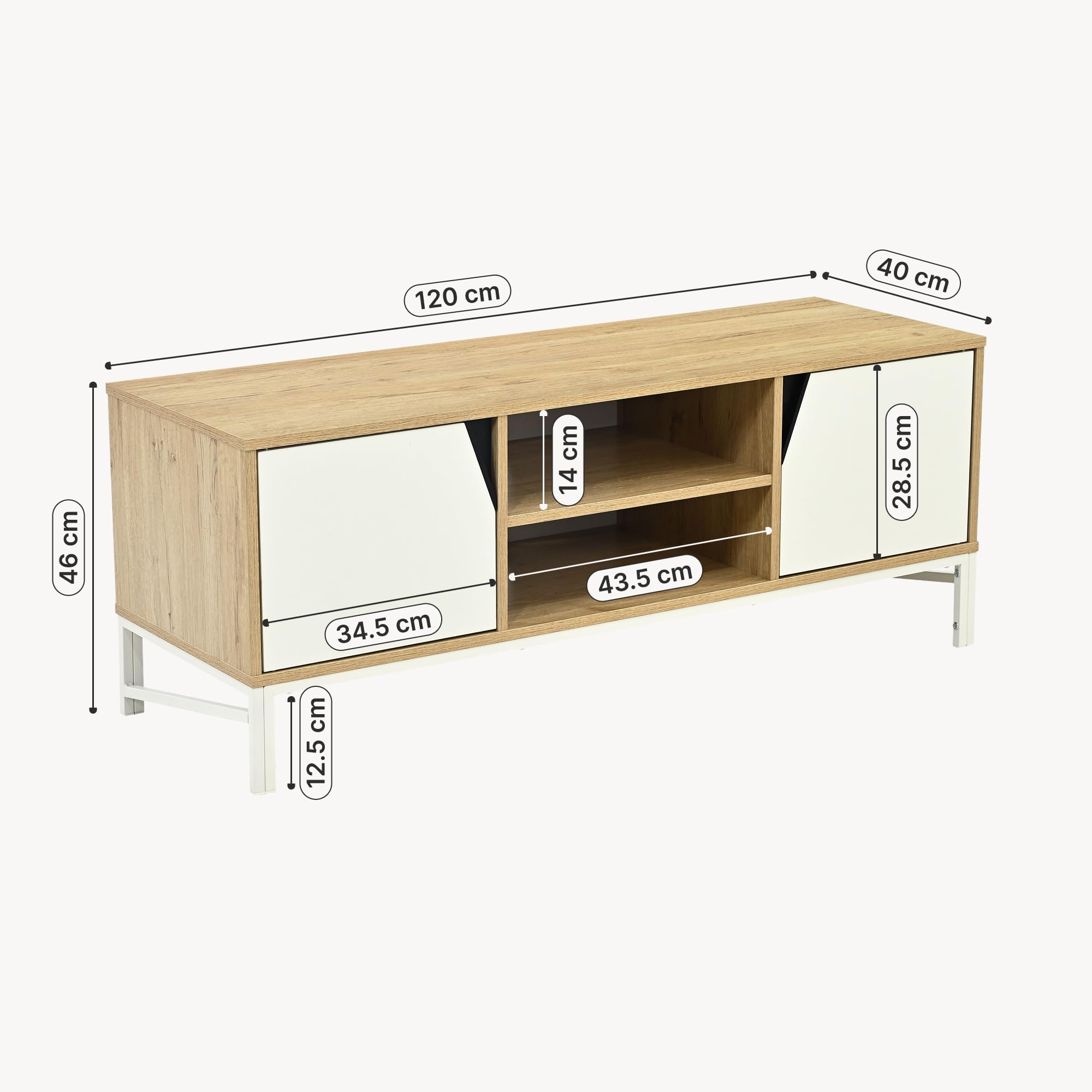 [en.casa] Meuble TV Kerrköndam sur Pieds 120 x 40 x 46 cm Effet Chêne Blanc