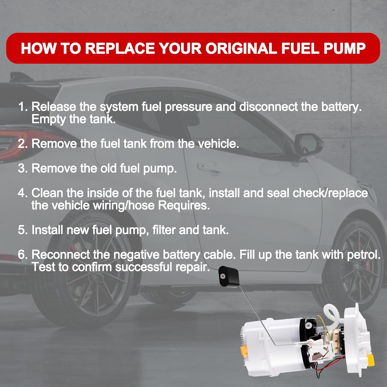 Electric Fuel Pump Module Assembly w/Sending Unit E8591M Compatible with Mazda 3 2004 2005 2006 2007 2008 2009 2.0L 2.3L L4 Engine, Replace P76308M, LF661335XA, SP4052M