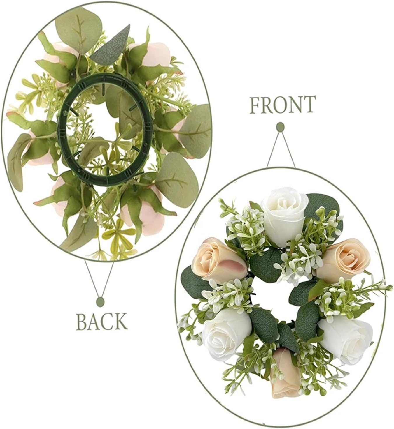 Candle Wreath 2pcs Rose Candle Ring Artificial Garland Flower Table Candlestick Mini Garland for Wedding Party Home Decoration for Home Decorations(Color 02)