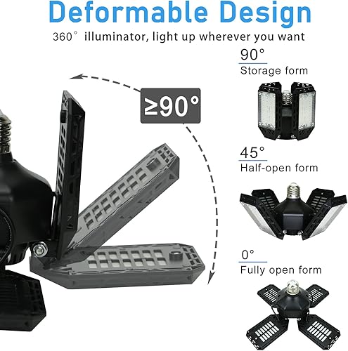 Miniatura 3 de LED Garage Light,150W Deformable Garage Ceiling Lights,15000LM, 4 Adjustable Panels, E26/E27 Shop Lights for Basement, Barn, Workshop,High Bay Light