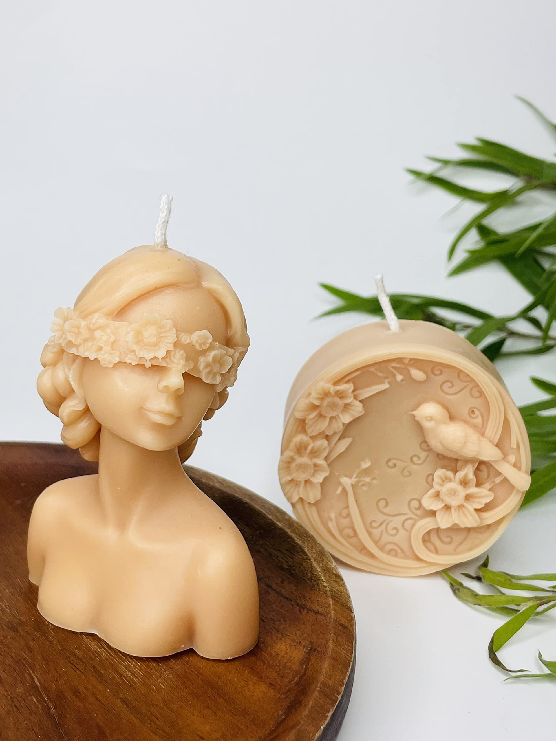 Yellow Petal Brand - Blind Fold Lady & Cuckoo Candle, Beige Color, Lemon Grass Scented,100% Soy Wax 95gm & 80gm (Set of 2)