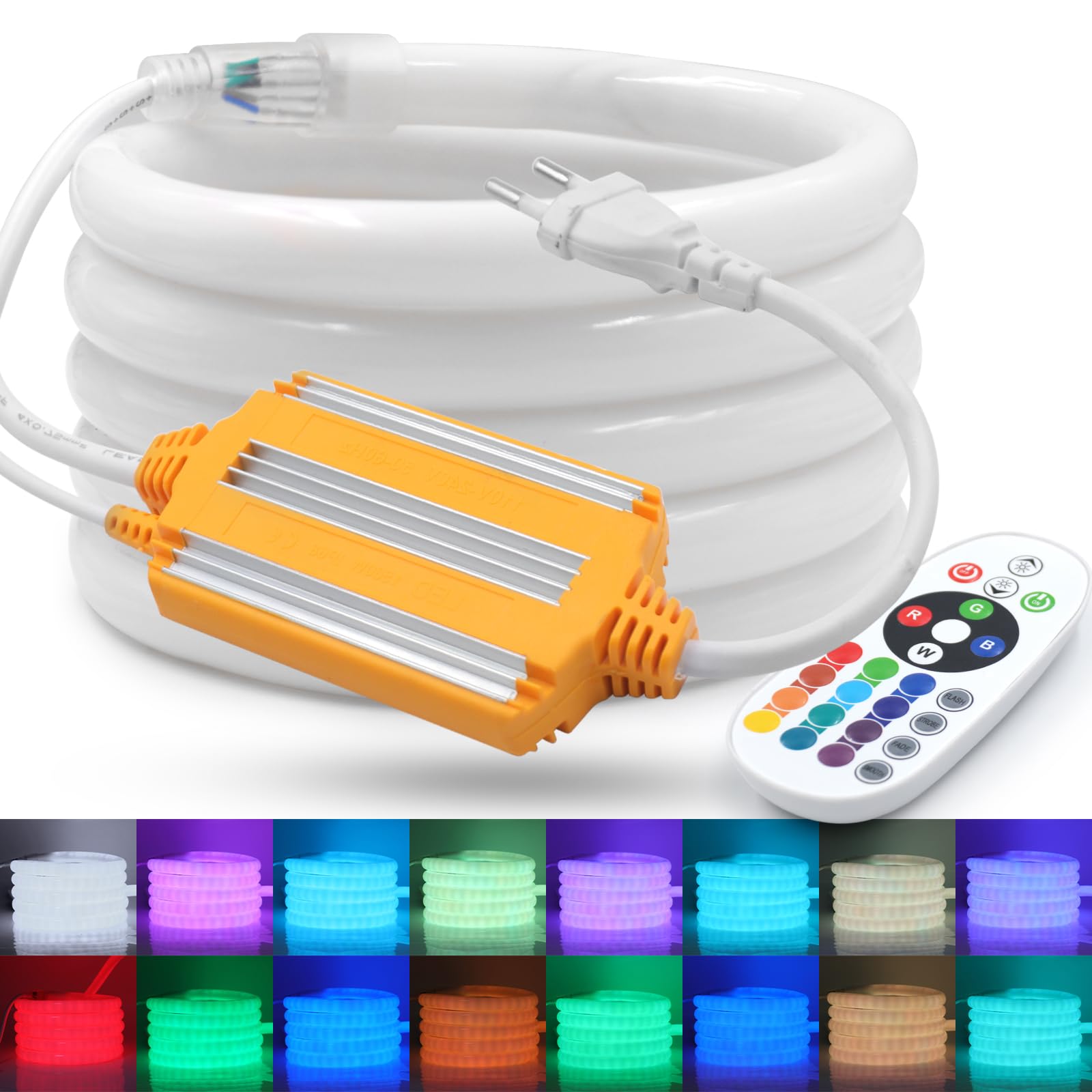 220V RGB tubo LED regulable [7m], 76 LED/m tira LED flexible impermeable de silicona recortable, SMD5050, diseño DIY, decoración para el hogar y tiendas