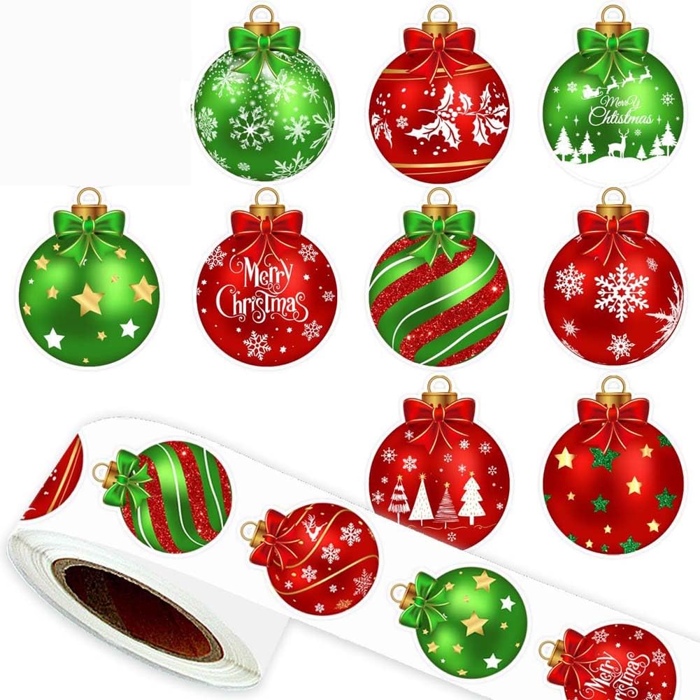 Christmas Stickers Roll for Envelope - Round Apples Stickers Roll Merry Christmas Sticker Self Adhesive Tag Seals Labels for Holiday Greeting, Sealing, Gifting, Gift Decorations (Sphere)