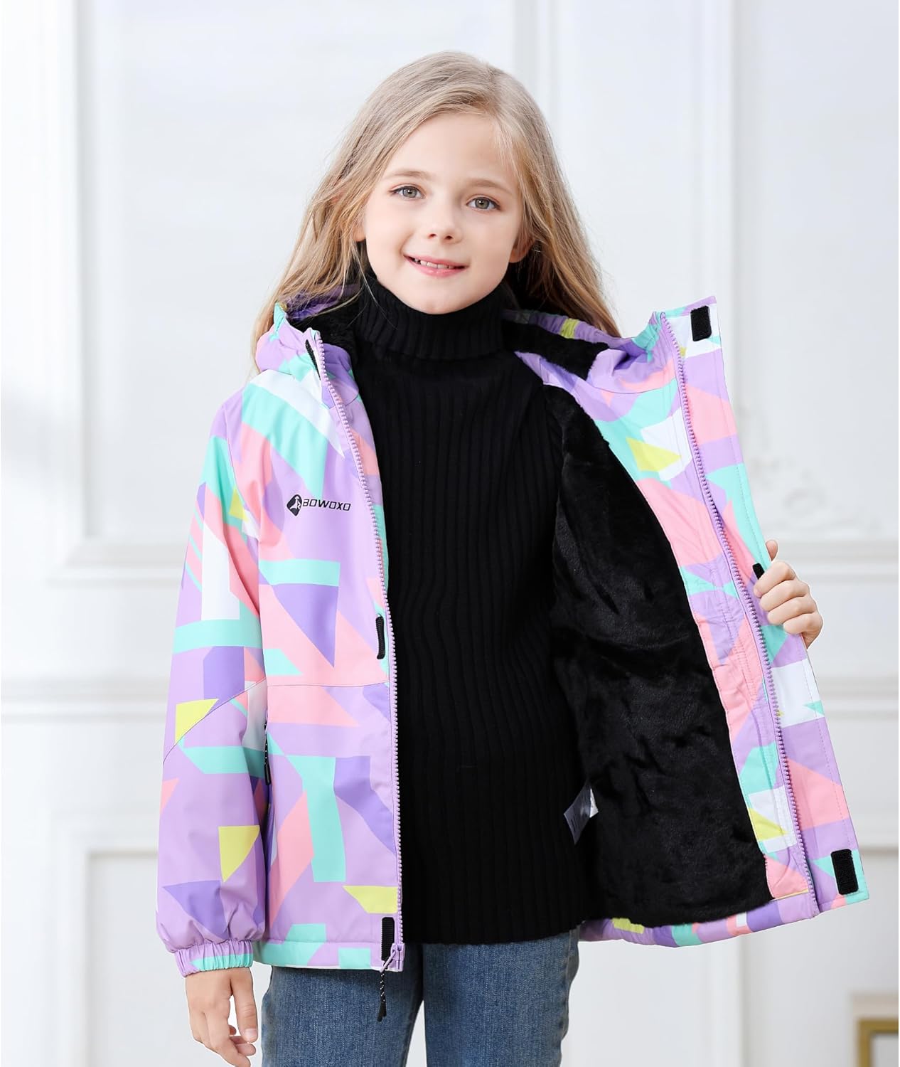 Girls' Waterproof Winter Ski Jacket – Warm Fleece Lined Windproof Snow Coat with Hood for Outdoor Adventure - Image 4