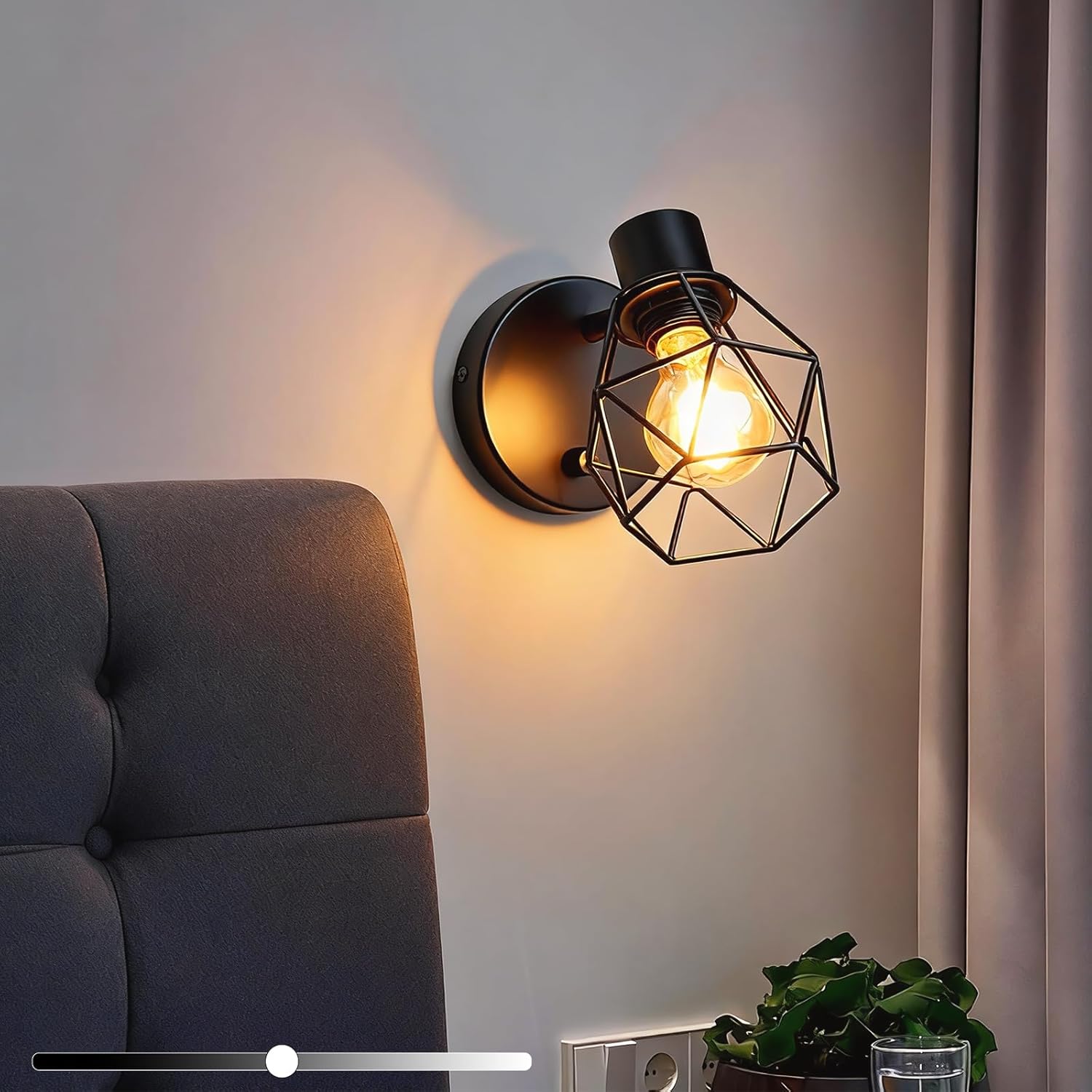 Lightess Black Wall Sconce with Dimmer ON Off Switch, Adjustable Head Vintage Cage Wall Mount Light Fixture Industrial Farmhouse Lighting for Living Room Kitchen, LG9933941