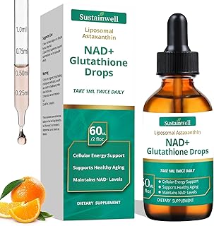 NAD+ Glutathione Liquid Drops with Liposomal Astaxanthin - Supports Cellular Energy, Dual Antioxidant Action, Healthy Aging - Fast Absorption, High Bioavailability, Vegan, 2.04 Fl Oz