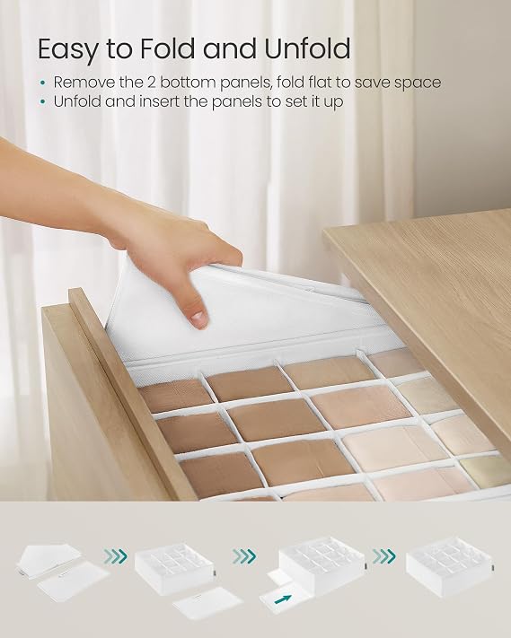 SONGMICS 4 Pack Sock Organizers, Foldable Dividers, 80 Cells (2x16+2x24)