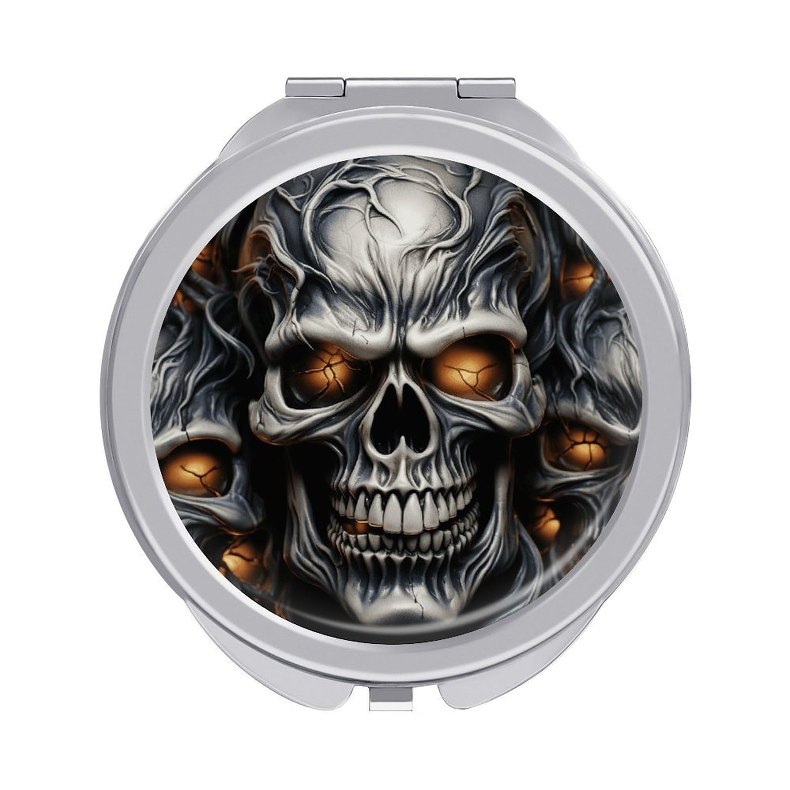 VstaDank Cool Evil Skull Travel Makeup Mirror 2 X /1 X Magnifying Mini Vintage Pocket Mirror for Purse Small Portable Folding Small Round Mirrors Portable Vanity Mirrors for Women