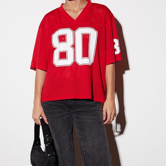 Jersey Shirts for Women Y2k Graphic Number Oversized Tees Half Sleeve Sport Casual V Neck Tshirt Tops Streetwear
